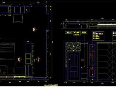 欧式独立卧室平立面剖面 施工图