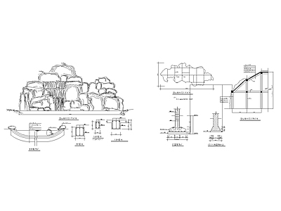 假山置石平面立面 假山