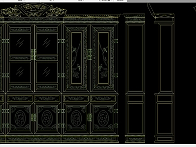 中式雕花高柜 博古架 立面 剖面 图库