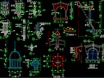 欧式栏杆 穹顶亭 施工图