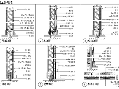 轻钢龙骨隔墙 钢架隔墙 砌块隔墙 施工图