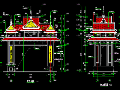 佛教建筑大门 东南亚建筑大 施工图 效果图