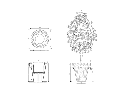 景观植物石材盆栽剖面做法 大样图 局部景观