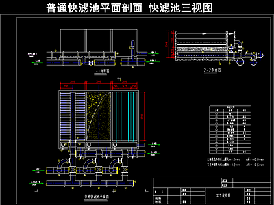 普通快滤池平面剖面 快滤池 施工图