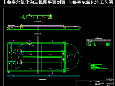 卡鲁塞尔氧化沟三视图平面剖面 卡鲁塞尔氧化沟工艺图 施工图