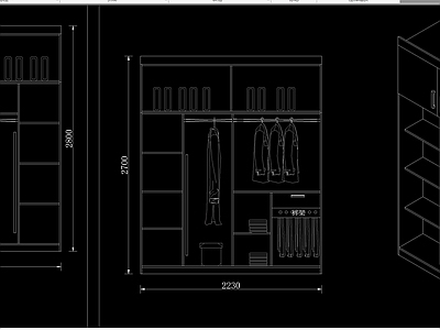 现代高级衣柜内部结构立面透视图案大全