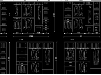 经典常用衣柜内部结构立面透视图案大全