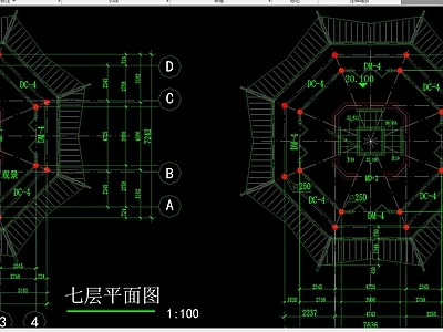 七层仿古佛塔建筑平面立面剖面大样施工图