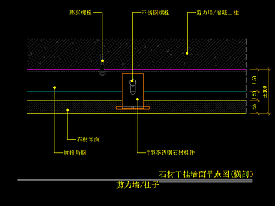 石材干挂墙面节点图 横剖 剪力墙 柱子