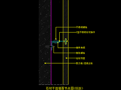 石材干挂墙面节点图 纵剖 剪力墙 柱子