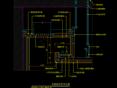 石膏板吊顶节点图 靠墙风口带灯槽造型