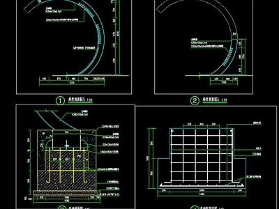 景观园林半圆弧形廊架施工图及花镜节点施工图