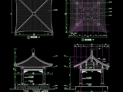 中式复古四角亭 施工图