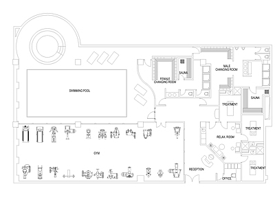 工业风 游泳健身 CAD平面布置图