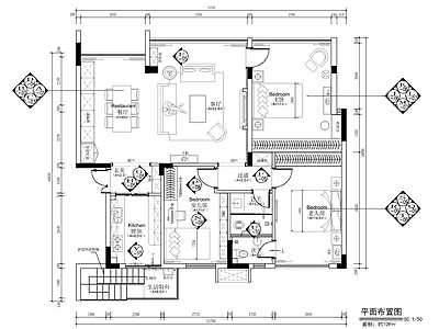 110㎡大平层现代美式私宅家装CAD施工图