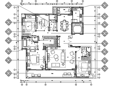 现代简约三居室住宅 施工图 平层