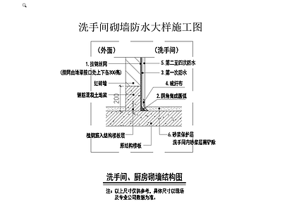 洗手间砌墙防水节点大样 施工图 建筑通用节点