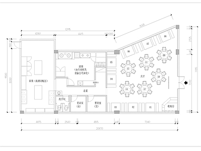 工业风火锅店CAD平面布置图 施工图