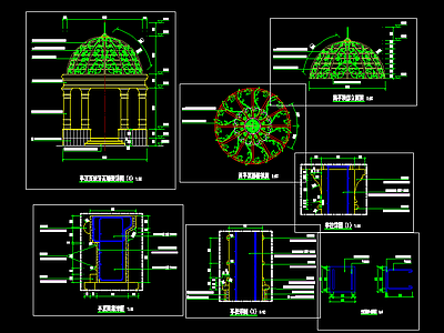混凝土柱 镂空铁艺雕亭 施工图