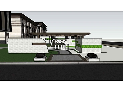 示范区入口景墙廊架拴马柱 节点