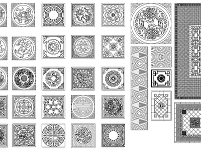 雕花砖雕图案 地面 施工图
