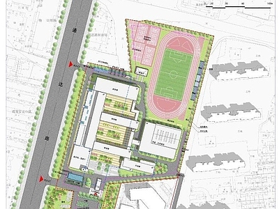 苏州某现代风格中学CAD施工图 效果图