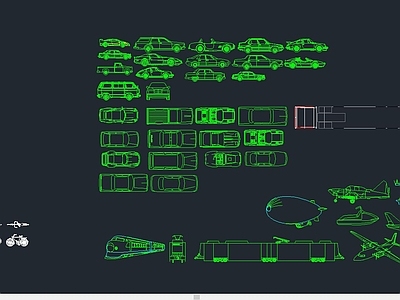 汽车火车飞机船摩托车图块 平面图块