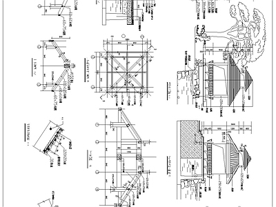 花园游泳池假山亭子施工图