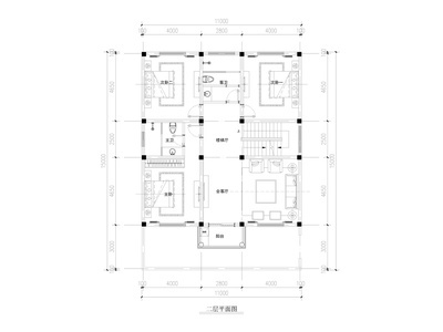 自建房别墅家装平面图CAD施工图  四室两厅 二层别墅