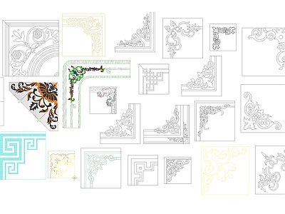 新古典地面拼花角花窗花施工图图库 各式线条