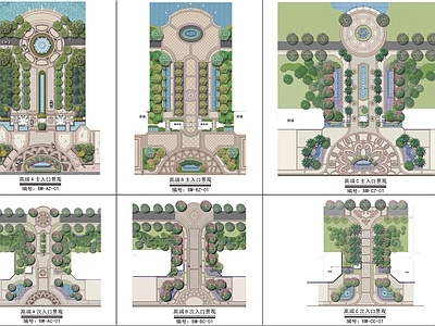 欧式古典公园入口景观规划布局施工图