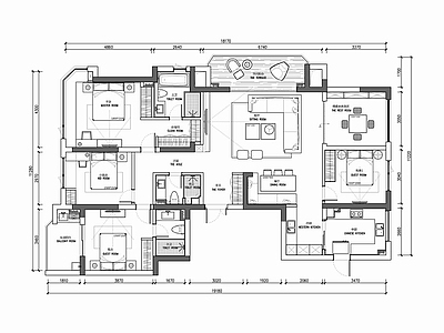 200㎡家装大平层住宅装修CAD施工图