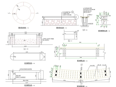多个圆形树池坐凳cad施工图 景观小品