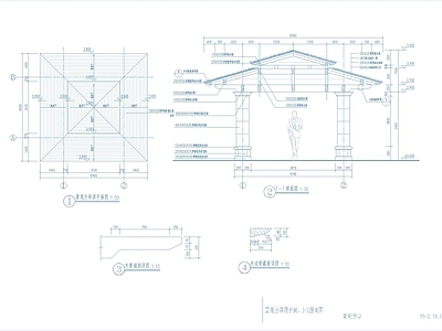 现代简约防腐木双层四角亭方亭施工图