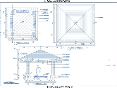 现代简约特色防腐木四角方亭施工图