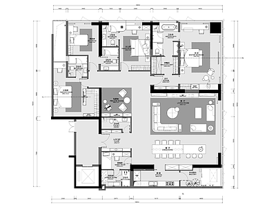 290㎡大平层样板房家装空间CAD施工图