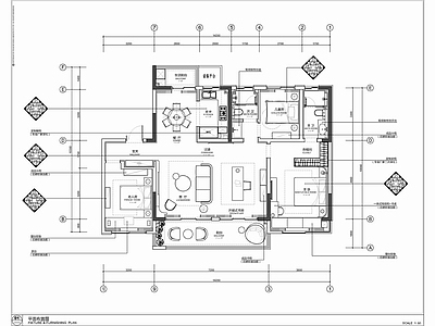 130㎡轻奢风格大平层样板间CAD施工图