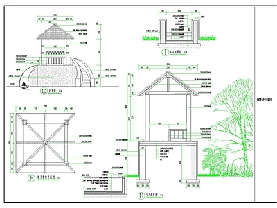 田园儿童滑滑梯亭子节点详图施工图