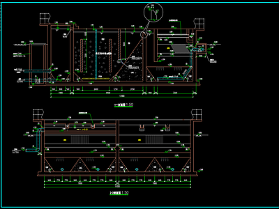 流化床生化反应池平面剖面 施工图