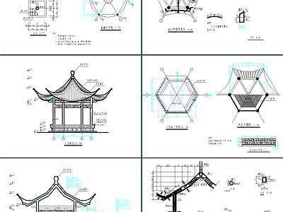 三套六角亭CAD施工图