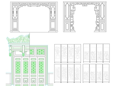 中式屏风 CAD线条图案 平面图块