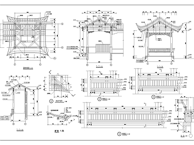 中式古建榫卯结构连廊牡丹亭 施工图