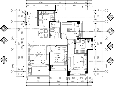 明溪花园A户型样板间 施工图 平层