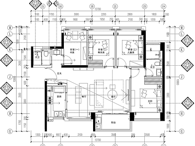 明溪花园B户型样板间 施工图 平层