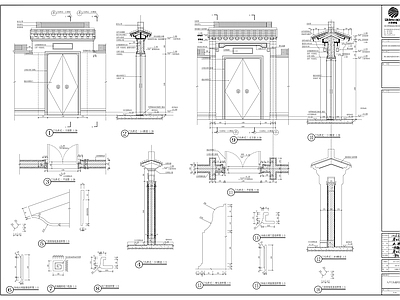 中式入户门头通用详图 景观小品