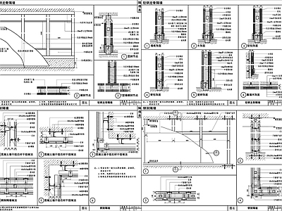 室内隔墙做法剖面节点 轻钢龙骨隔墙 钢架隔墙 砌块隔墙 玻璃隔墙 水泥板隔墙