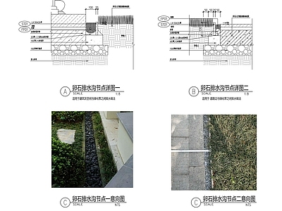 鹅卵石排水沟节点详图 施工图