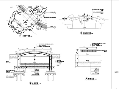 中式拱桥 施工图 景观小品