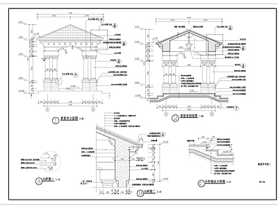 欧式简约四角景观亭 施工图