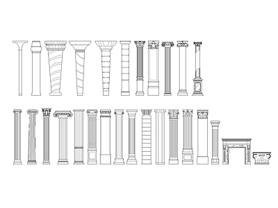 经典罗马柱造型柱壁炉 施工图 柱